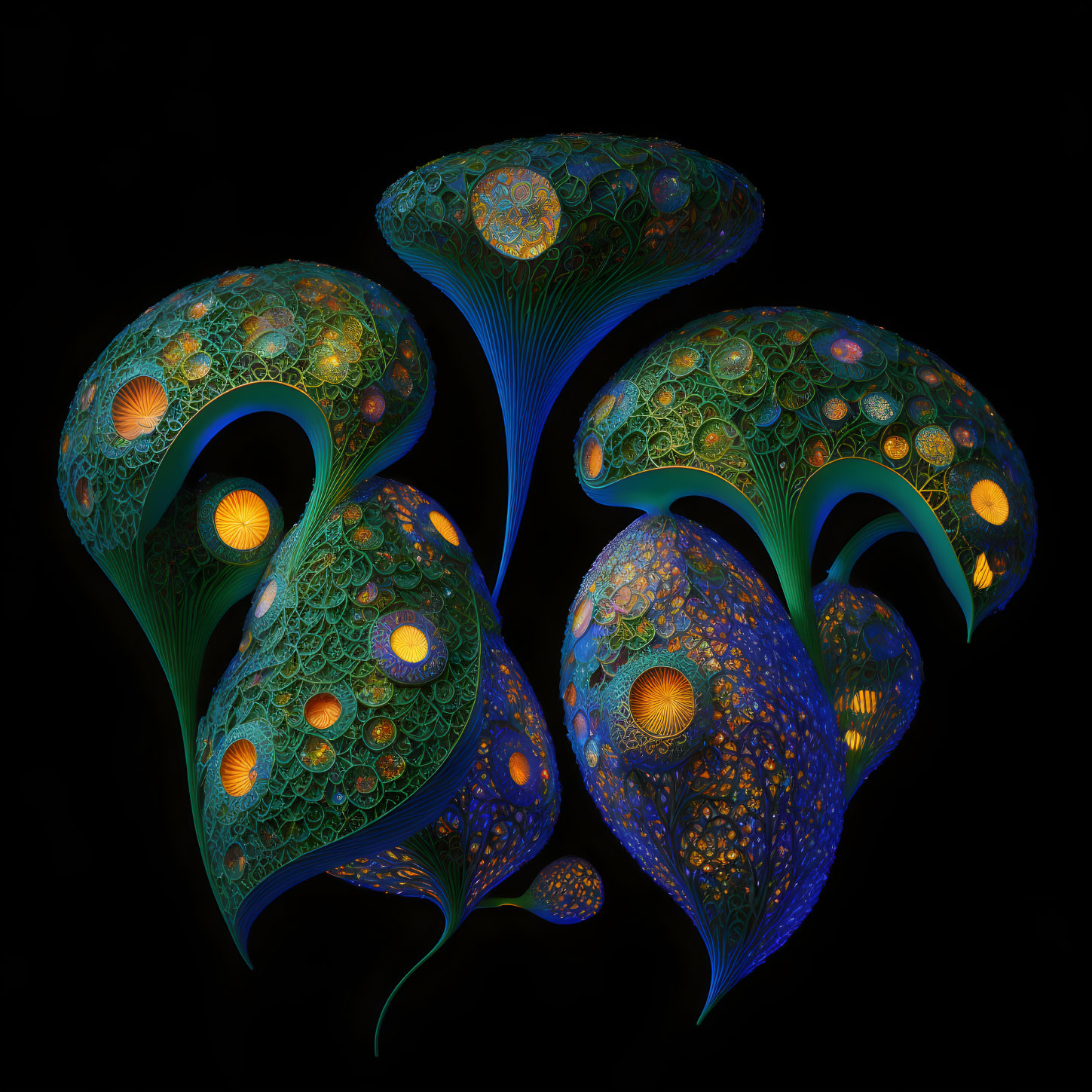 Surreal Bioluminescent Mushroom Artwork Displayed