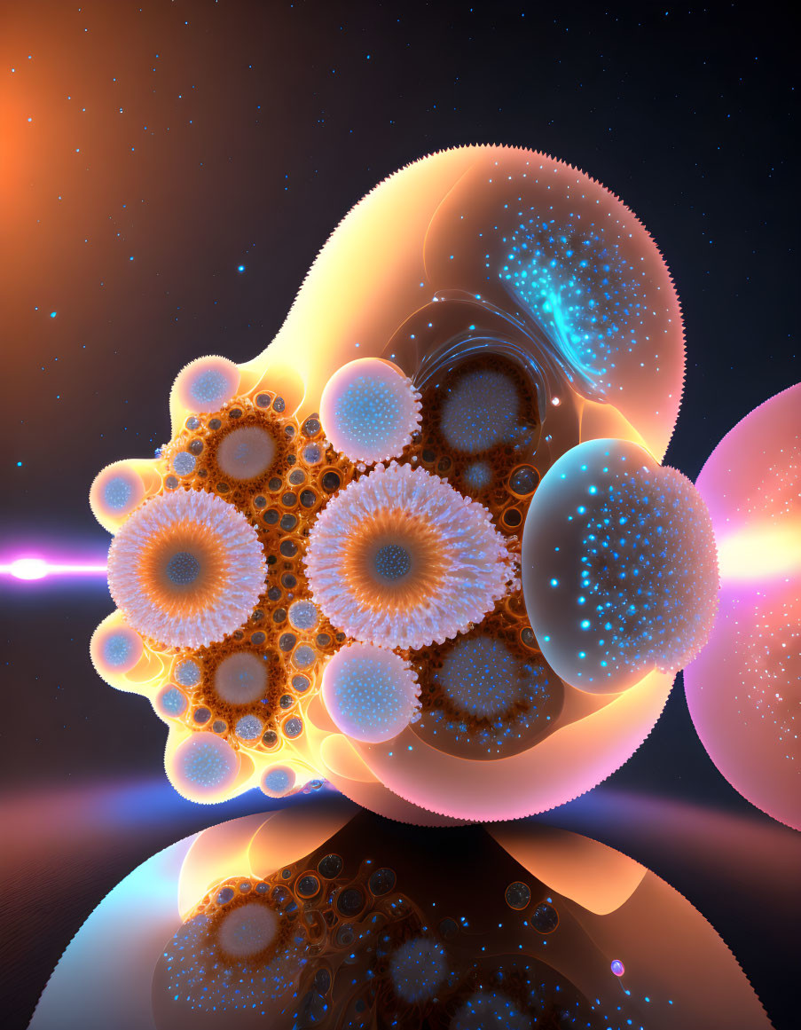 Intricate Patterns and Orbs in Abstract Fractal Art