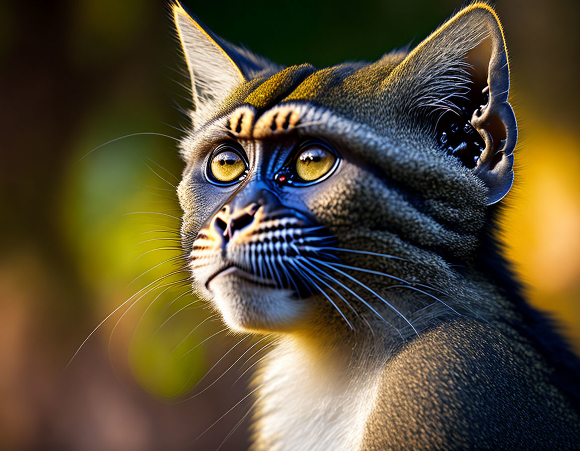 Vivid tribal mask design on a cat with striking facial markings