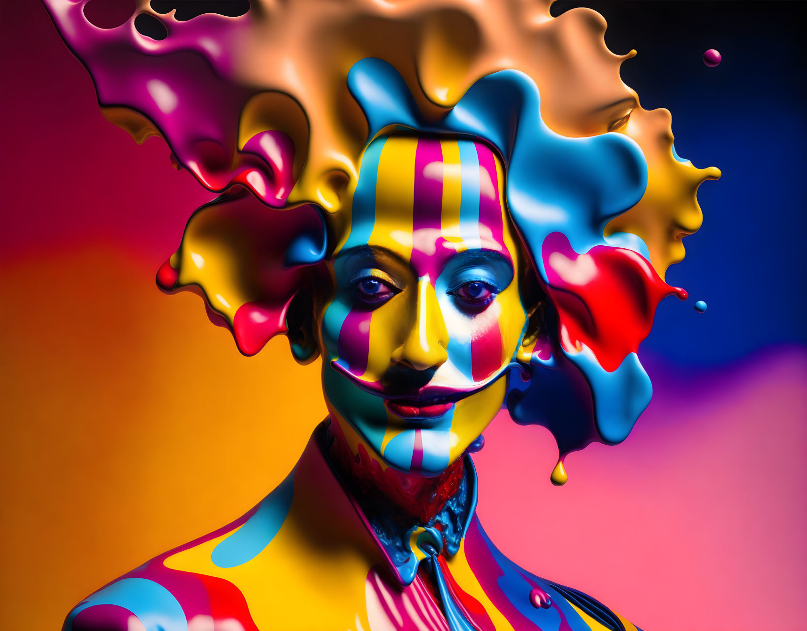 Vibrant surreal portrait with swirling paint-like textures