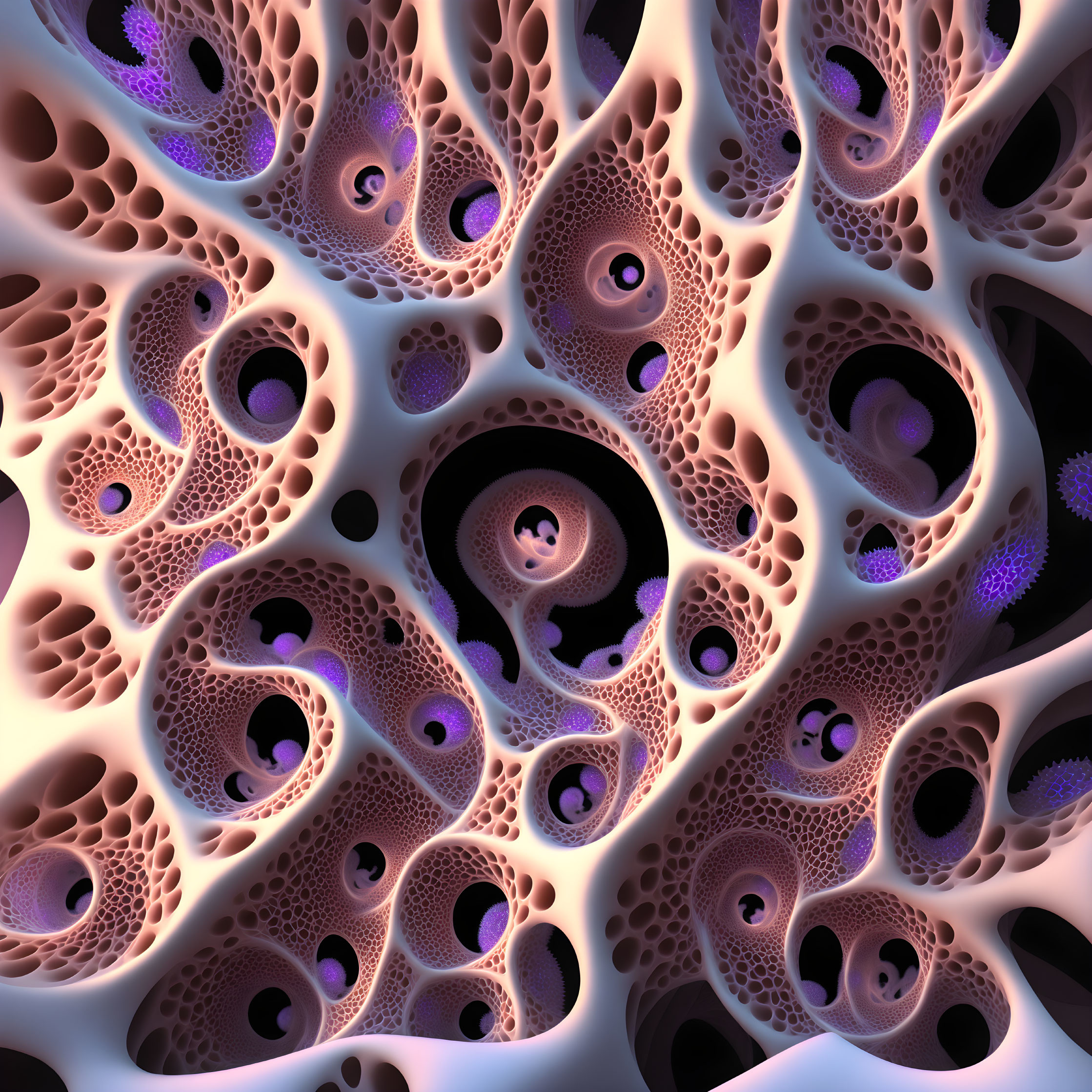 Abstract Fractal Image: Purple and Beige Bio Cell Patterns