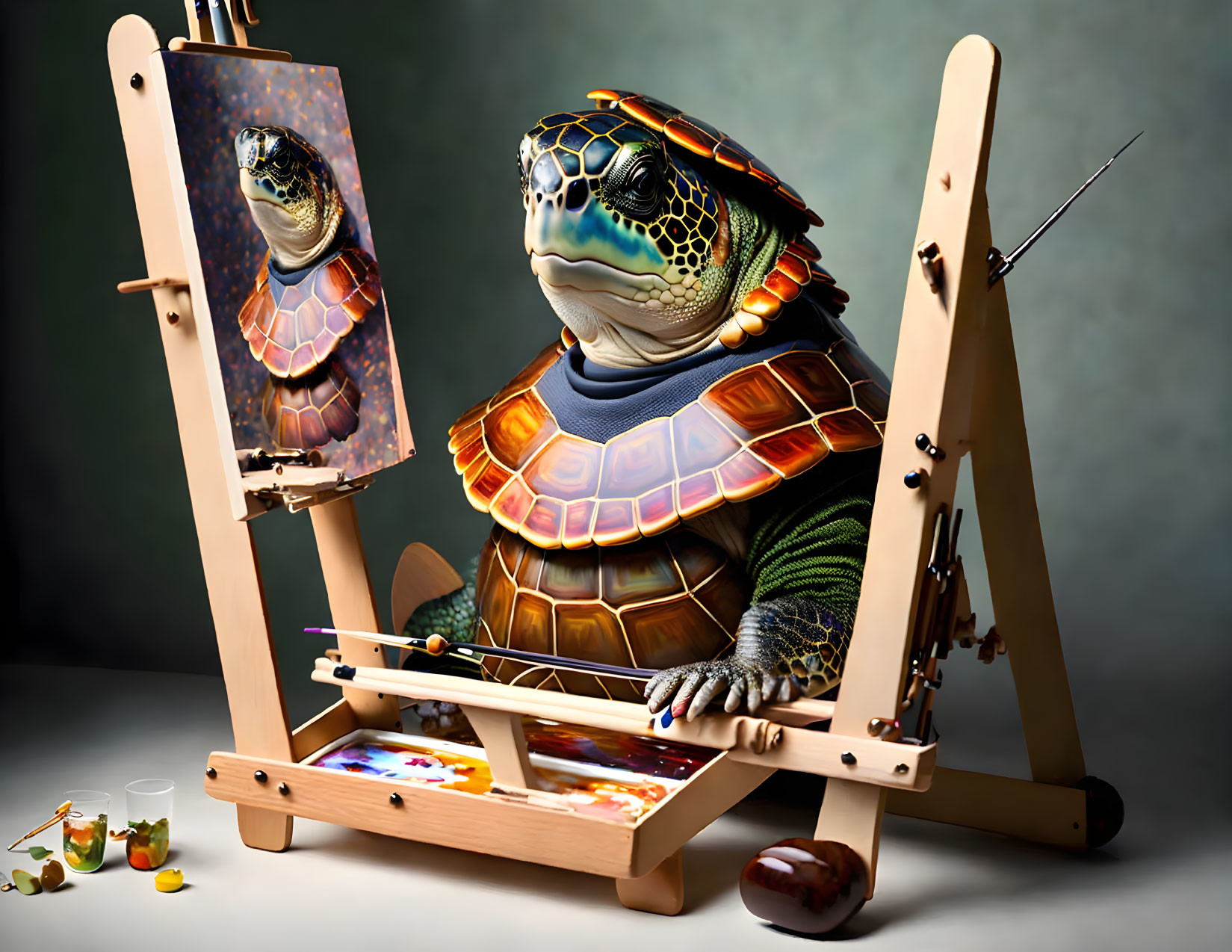 Colorful Shell Turtle in Samurai Outfit Painting Portrait