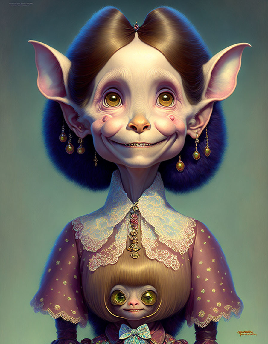 Whimsical digital illustration of creature with large ears and glowing eyes