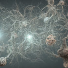 Detailed 3D-rendered neuron network with synaptic connections