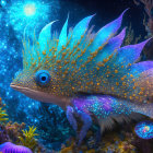 Colorful fantastical fish swimming among vibrant coral under starry underwater backdrop