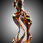 Abstract metallic sculpture with swirling golden forms on gray background