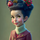 Whimsical character with festive holiday hairstyle