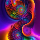 Colorful swirling fractal art in orange, blue, and purple hues