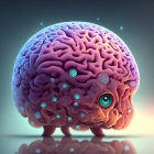 Digital artwork: Brain with expressive eye on blue background