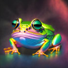 Colorful Psychedelic Frog Illustration with Exaggerated Eyes