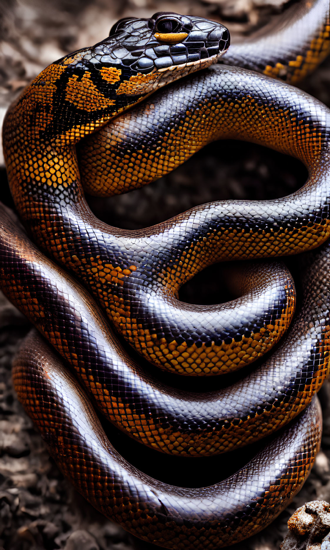 Yellow and Brown Patterned Snake on Textured Surface