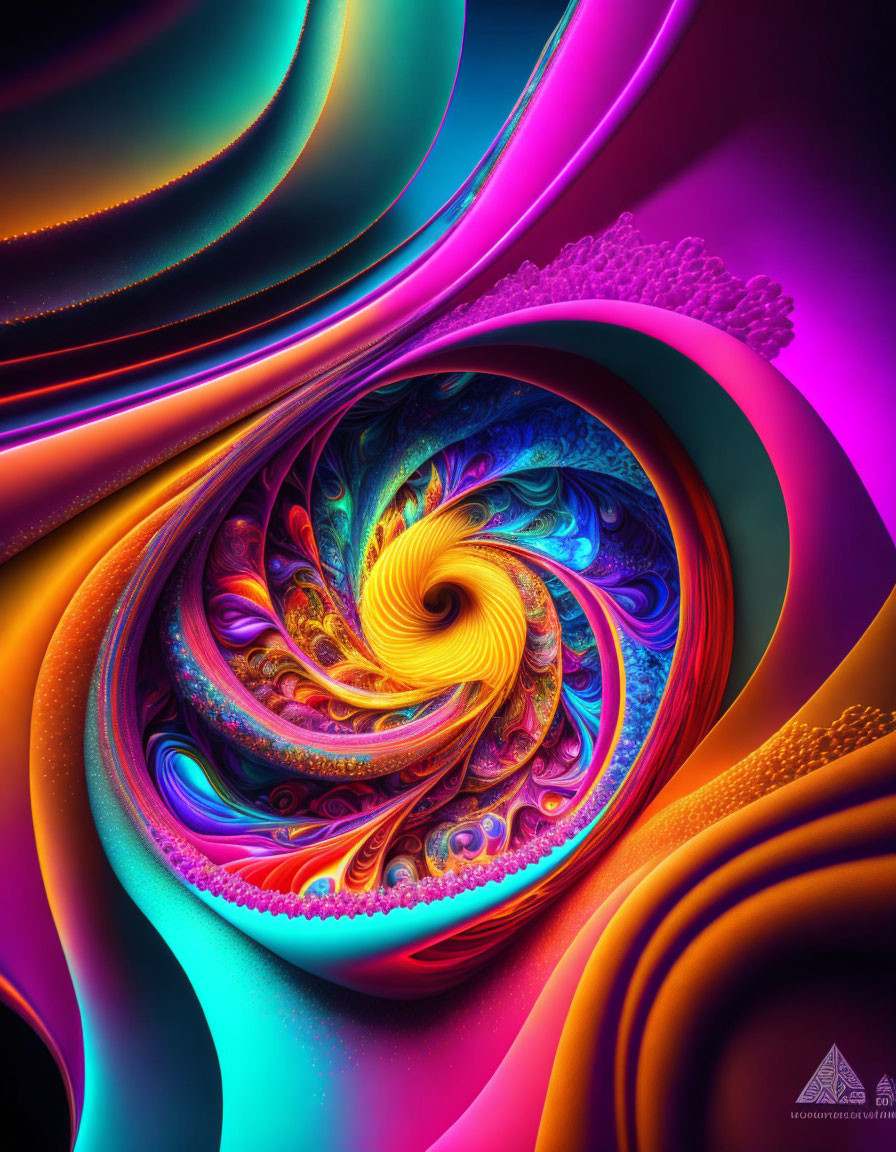 Colorful Neon Fractal Pattern in Swirling Spiral