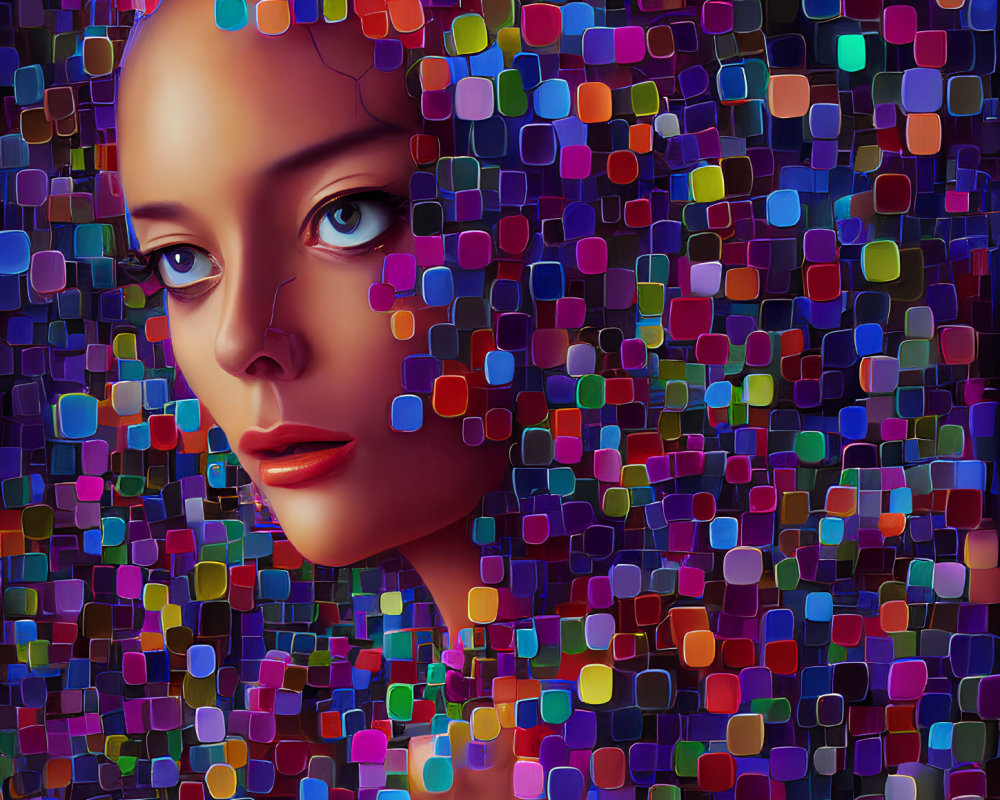 Colorful Geometric Fragmented Face Artwork on Dark Background