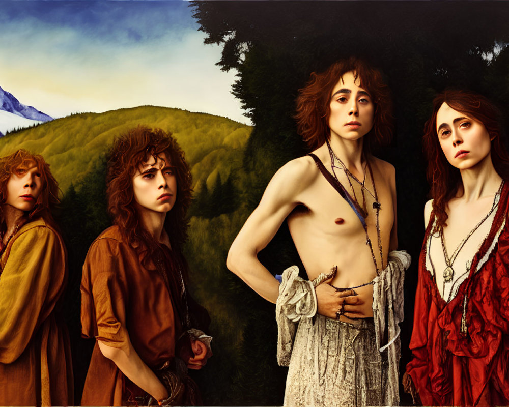 Classical Style Digital Painting of Five Figures in Robes