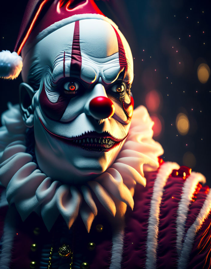 Detailed Sinister Clown Portrait on Dark Background