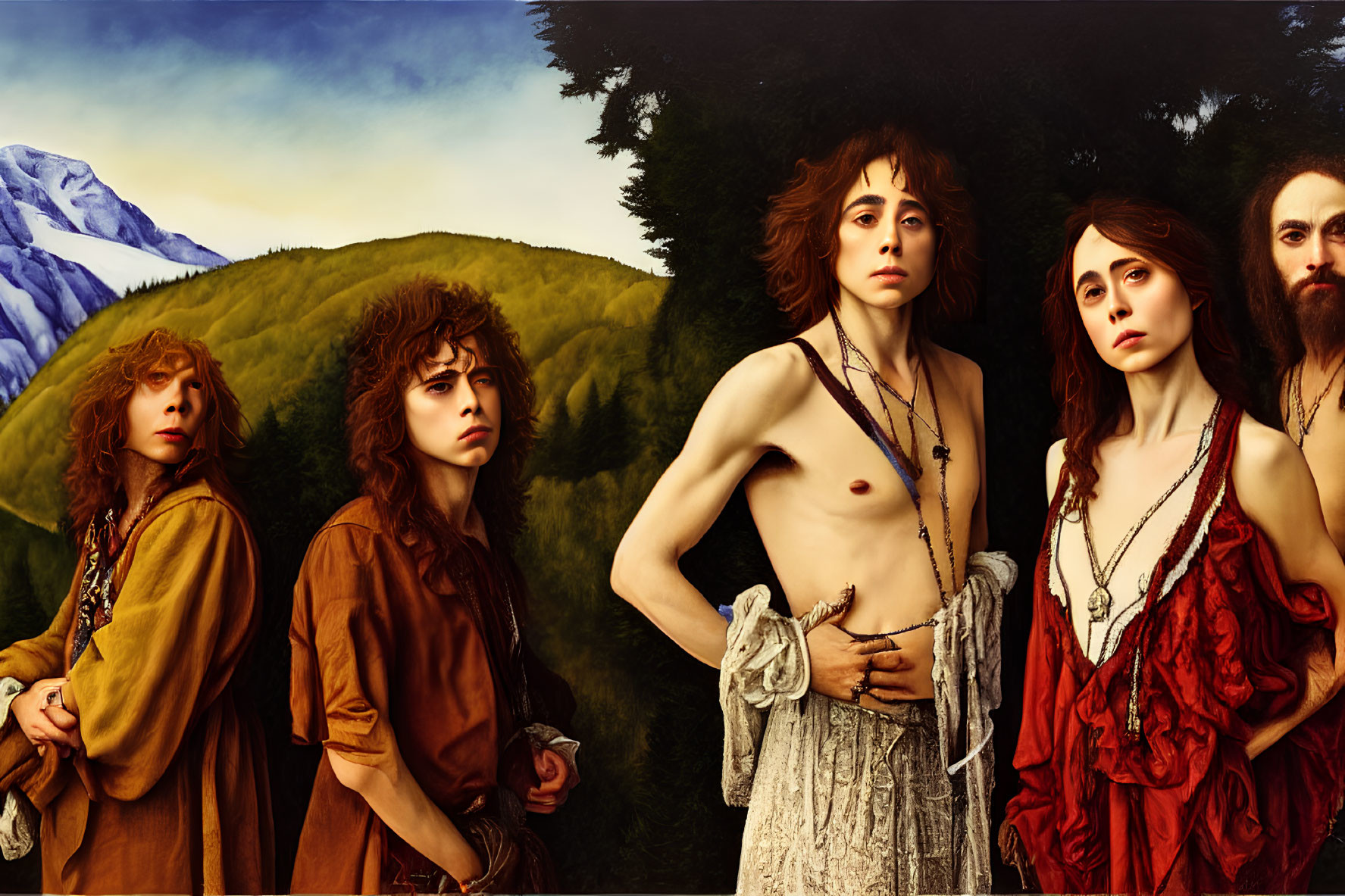 Classical Style Digital Painting of Five Figures in Robes