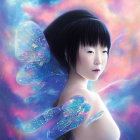 Person with Butterfly Wings in Surreal Cosmic Setting