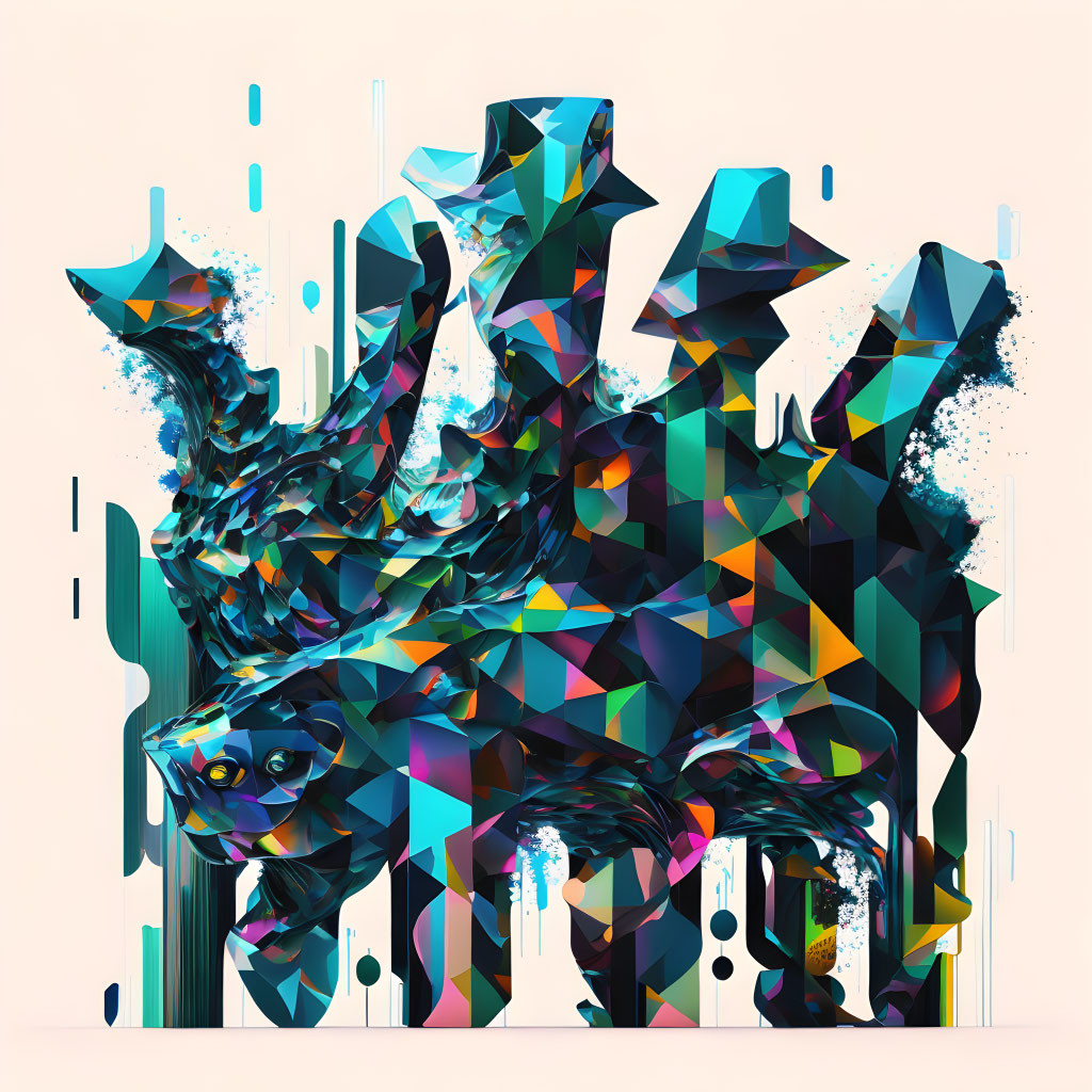 Colorful geometric wolves howling in digital artwork