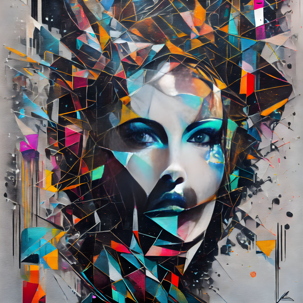 Colorful Abstract Portrait of Woman's Face with Geometric Shapes