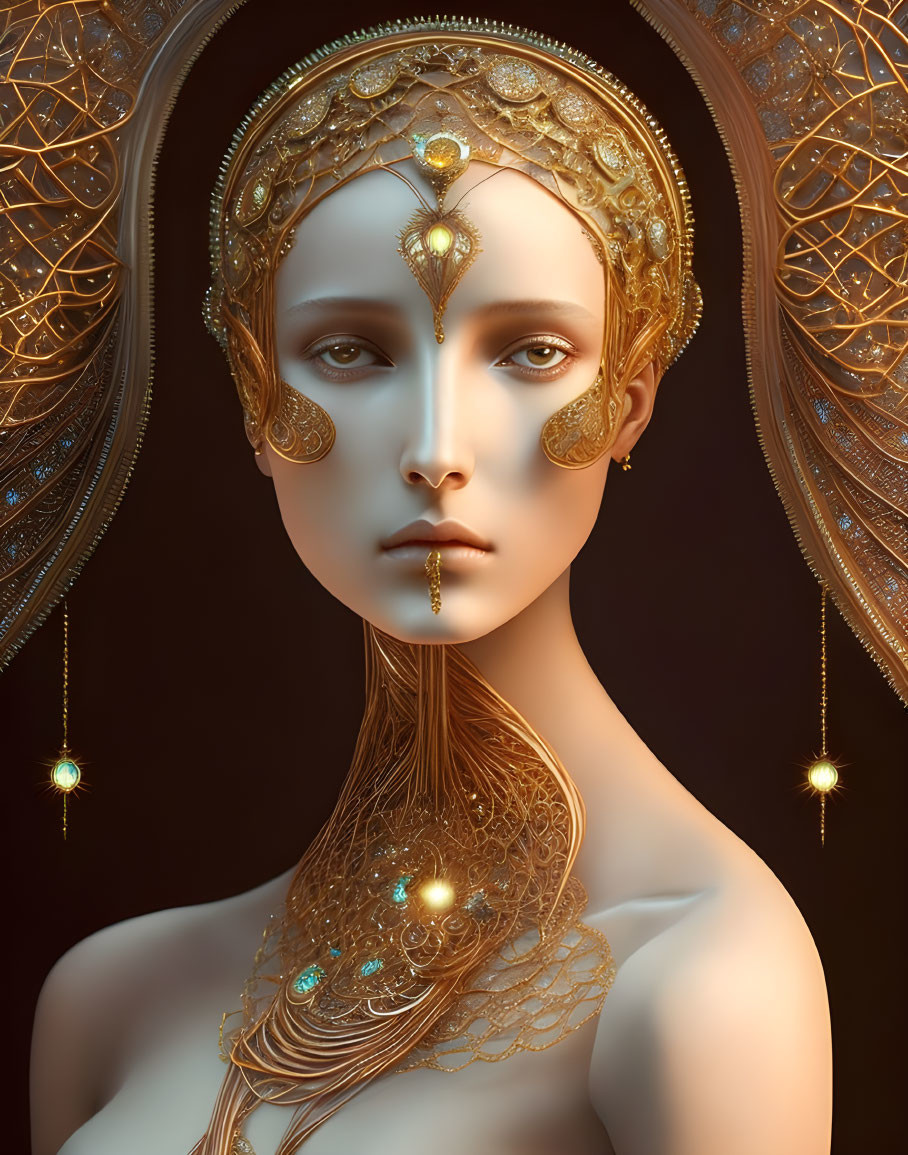 Elaborate Golden Headdress on Humanoid Figure