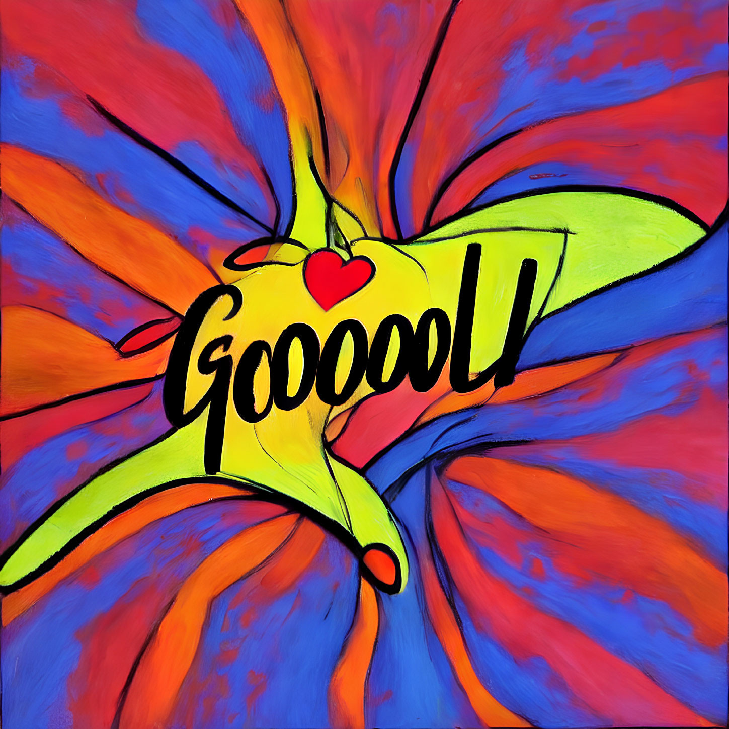 Colorful Banana Artwork with "Gooool" Word and Heart Design