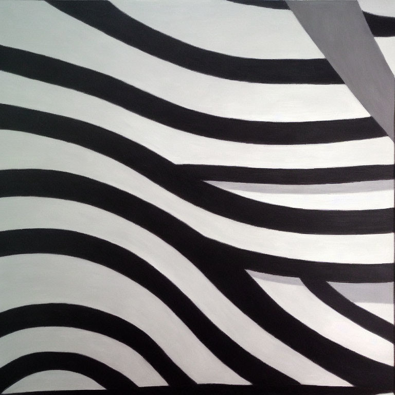 Monochrome abstract painting with wavy black and white stripes