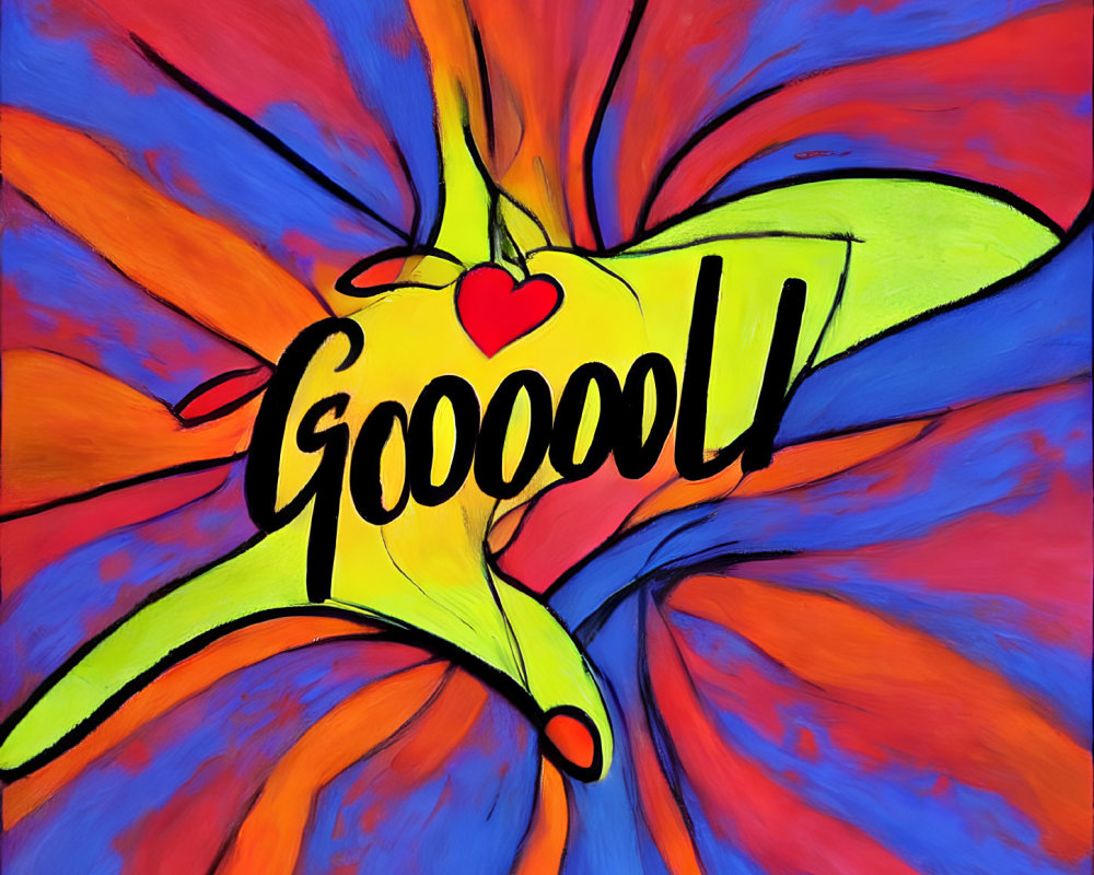 Colorful Banana Artwork with "Gooool" Word and Heart Design