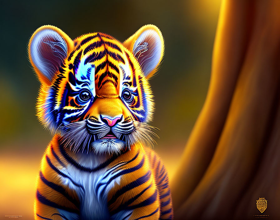 Colorful Illustration of Young Tiger with Striking Blue Eyes