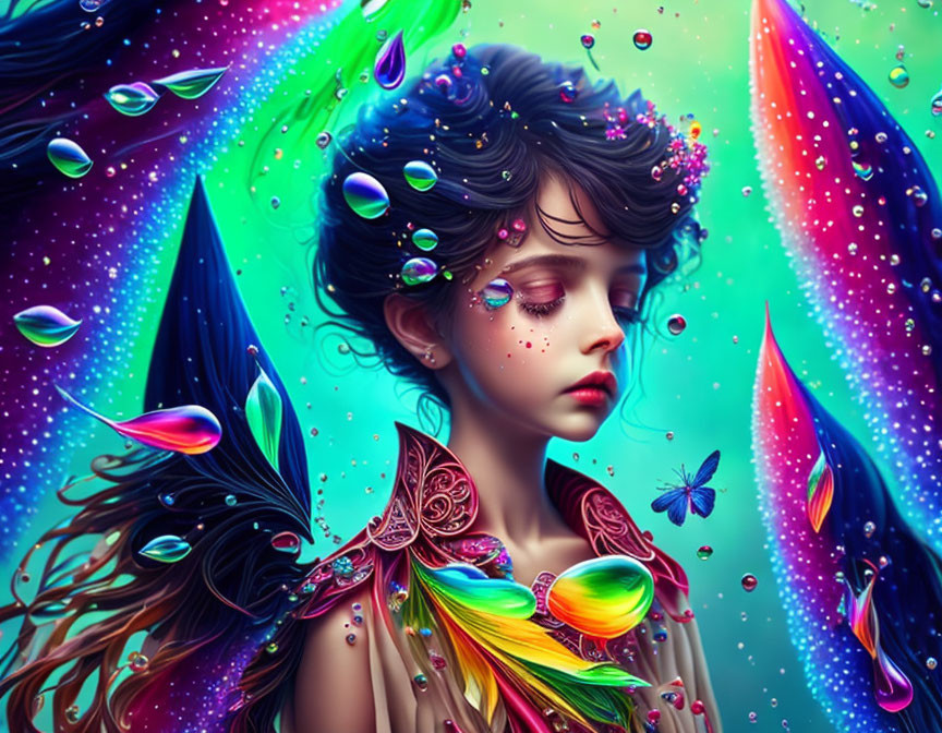 Digital artwork: Girl with butterfly wings in cosmic setting