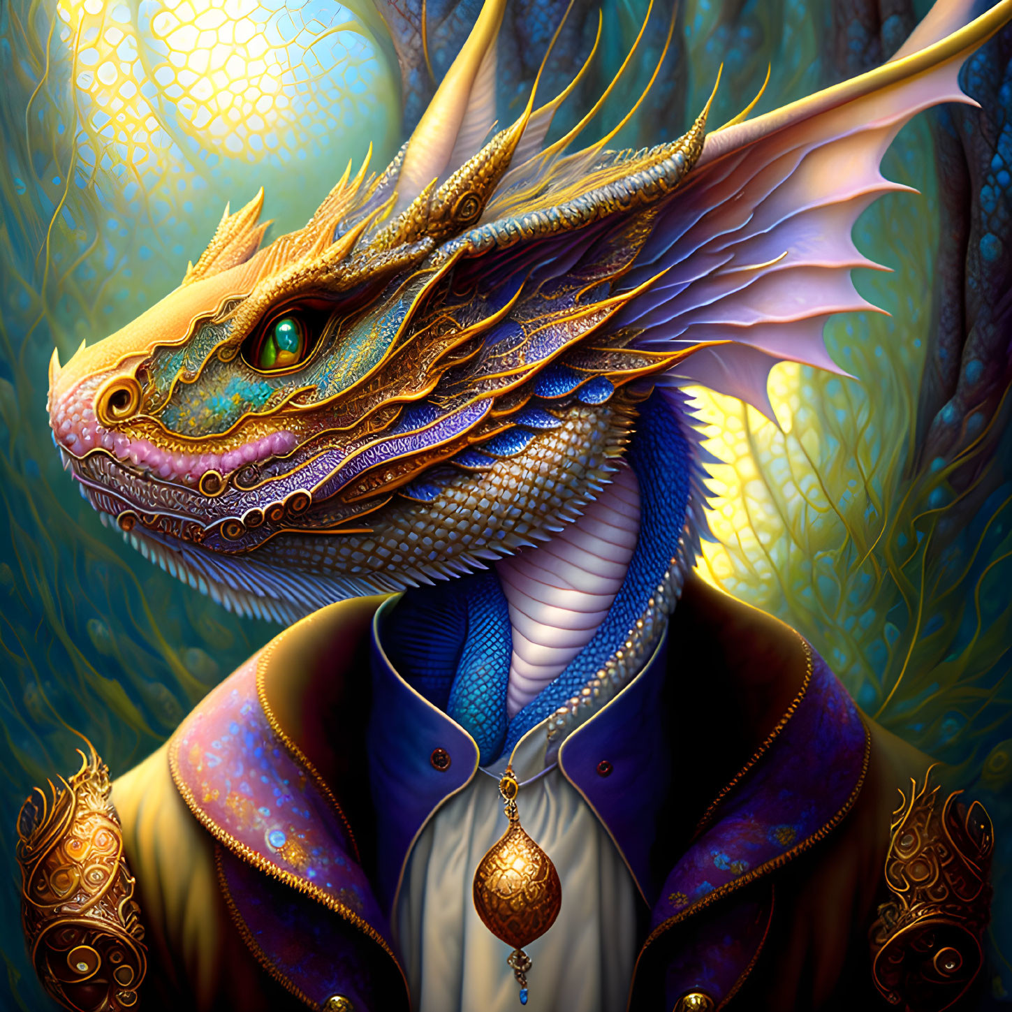 Detailed Illustration of Regal Dragon with Shimmering Scales