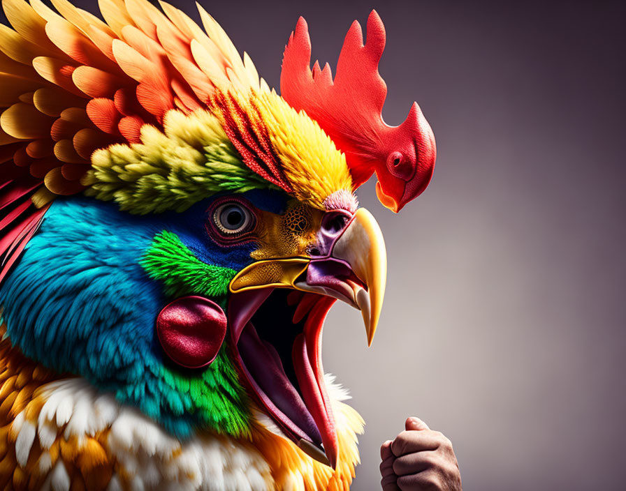 Colorful Rooster Artwork Against Moody Background