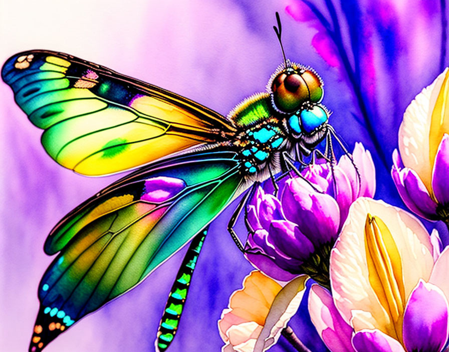 Colorful Butterfly on Flowers with Iridescent Wings in Digital Art