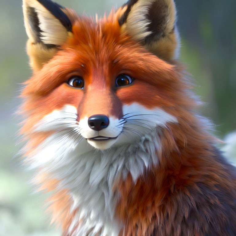 Detailed Stylized Fox Face with Expressive Eyes and Realistic Fur