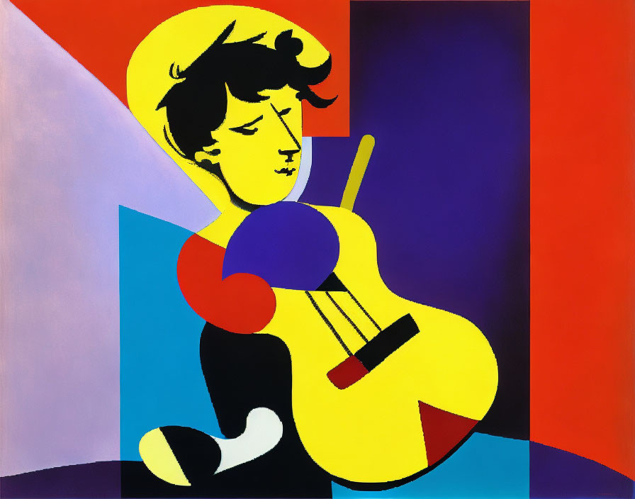 Vibrant abstract painting of person playing violin