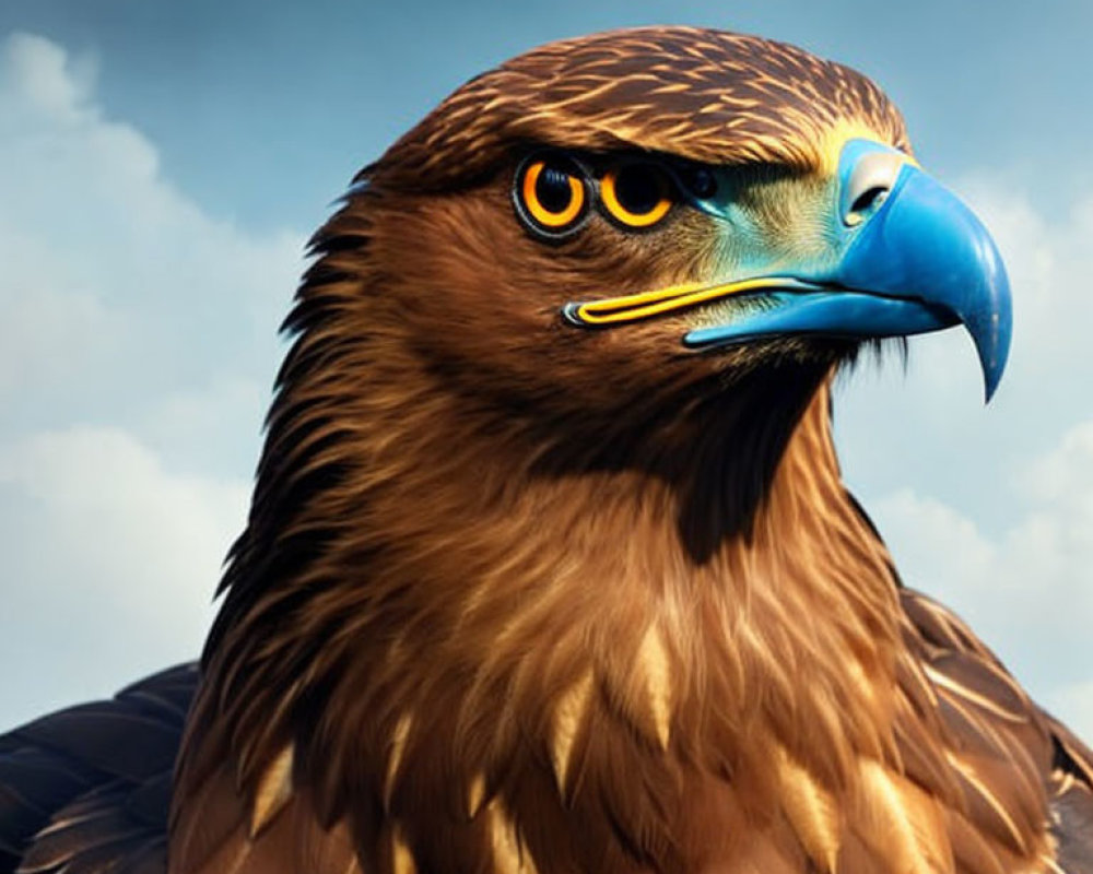 Detailed Digital Illustration of Eagle with Blue Beak and Orange Eyes