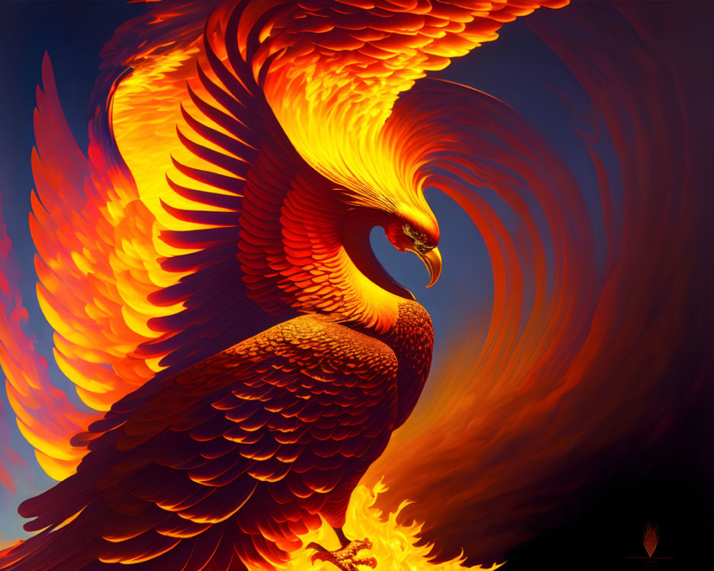 Vibrant Phoenix Artwork in Orange and Red Tones