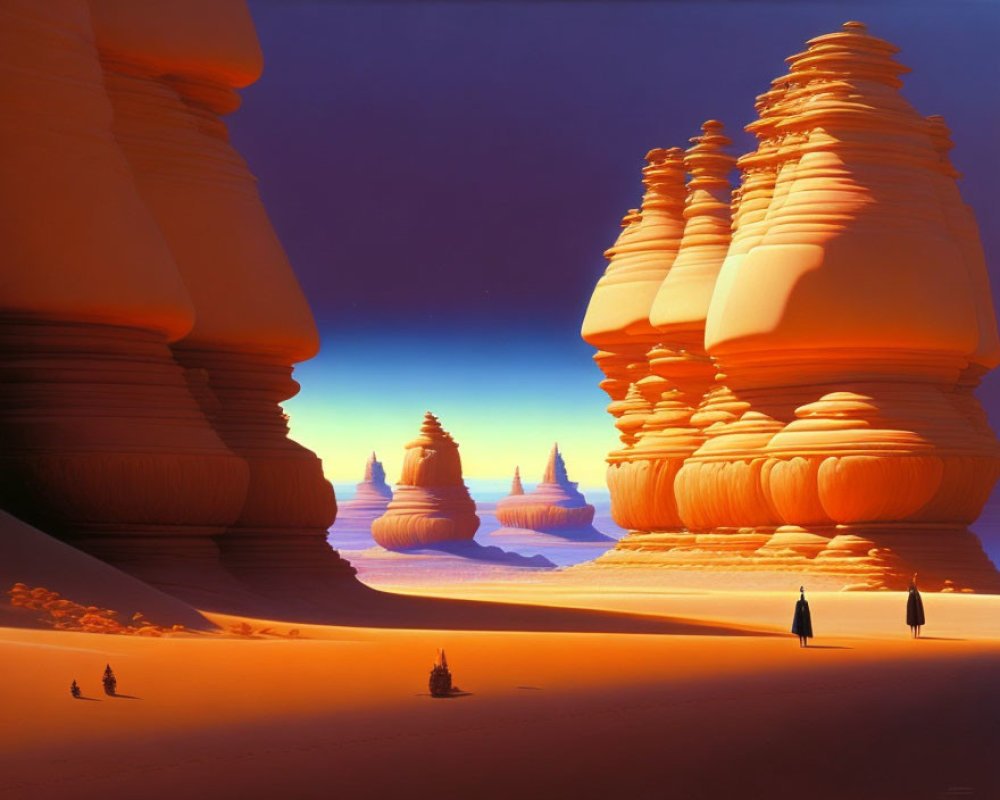 Majestic sunset desert landscape with towering rock formations