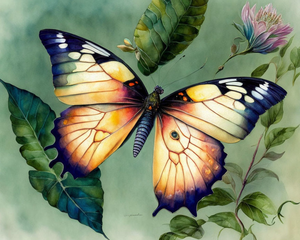 Colorful Butterfly Painting on Green Foliage