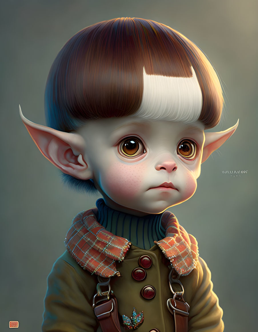 Stylized young character with expressive eyes and unique outfit.