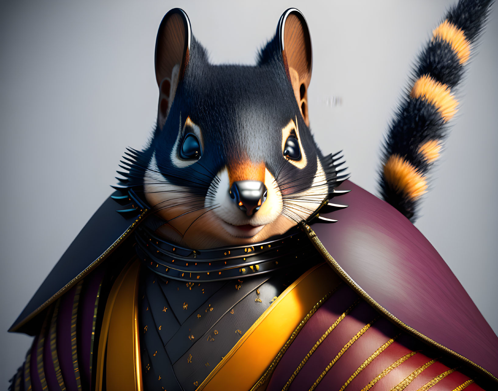 Detailed 3D illustration of whimsical squirrel in ornate armor