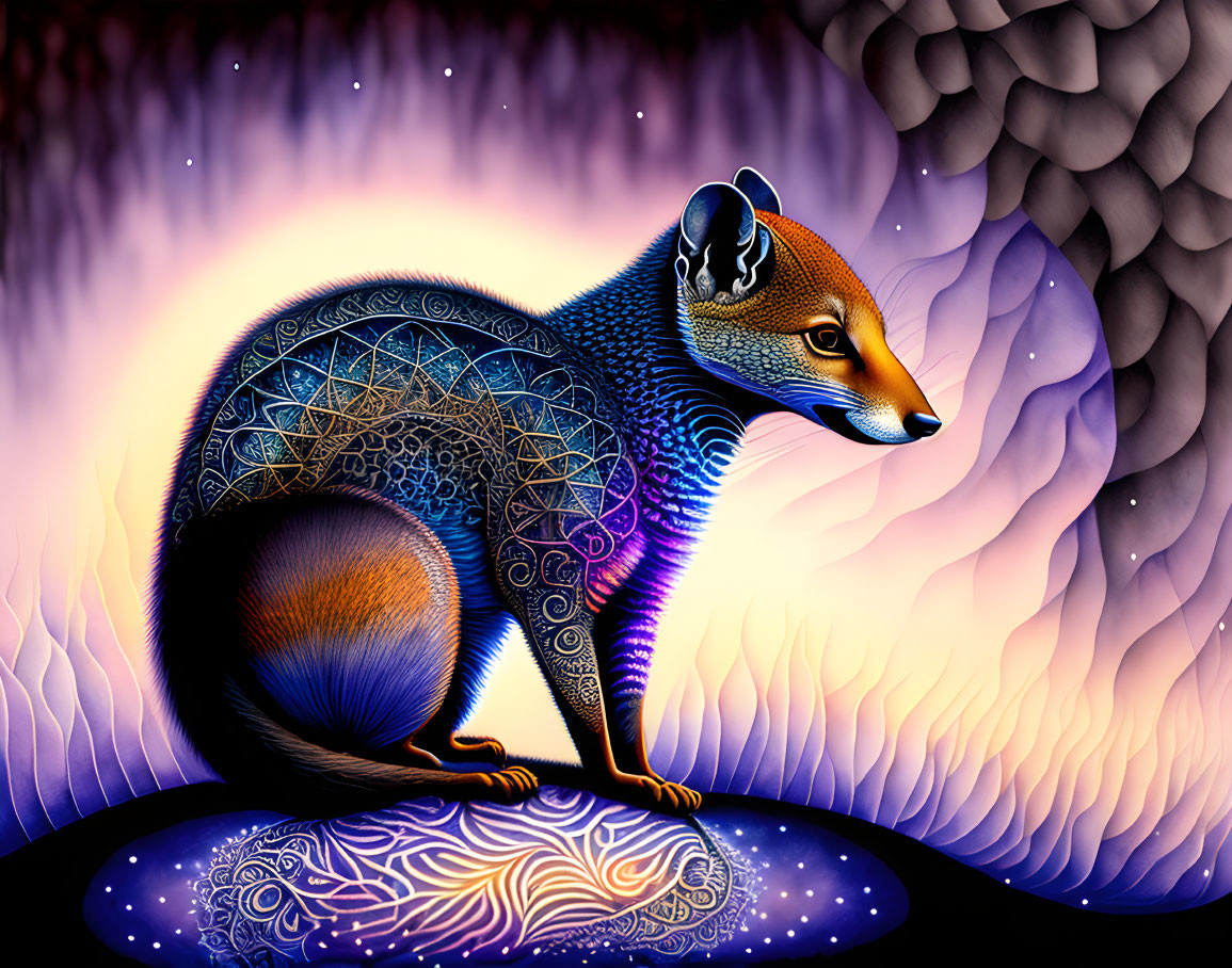 Colorful Stylized Fox Illustration on Cosmic Background