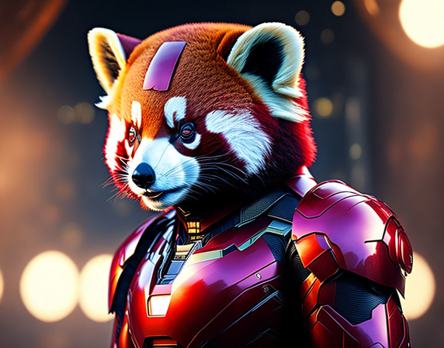 Red Panda in Futuristic Armored Suit with Glowing Elements