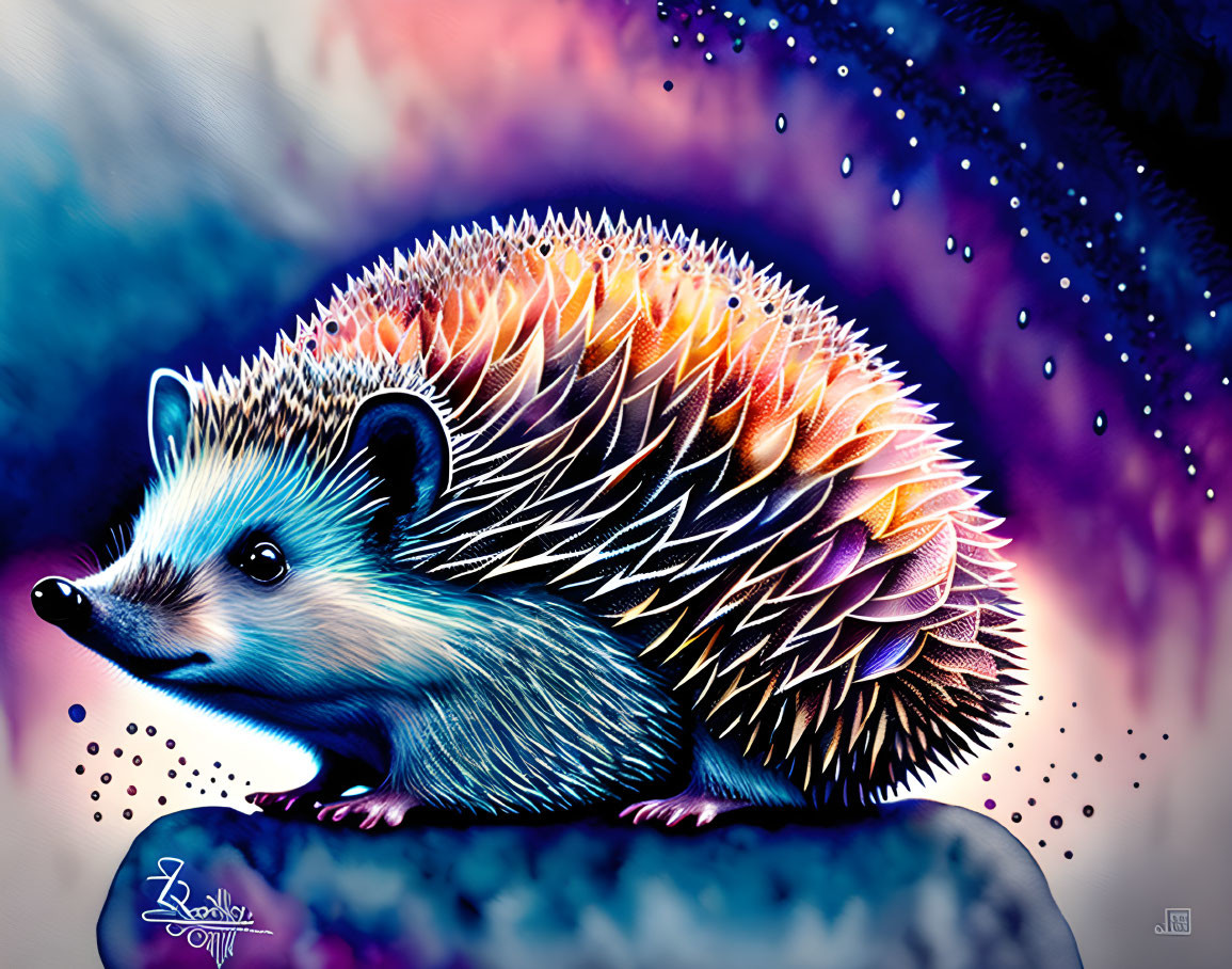 Vibrant Hedgehog Illustration on Dotted Background