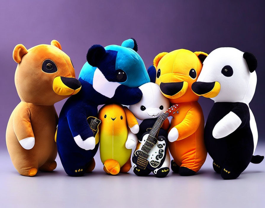 Assorted Plush Animal Toys with Guitar in Various Colors