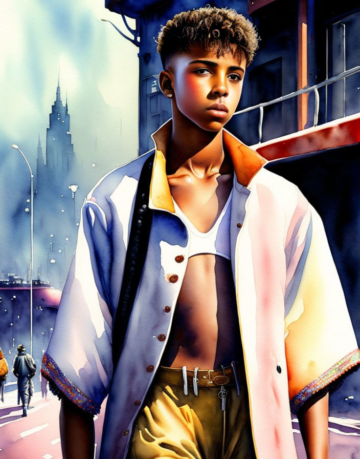 Stylish digital art: Young person with high-top fade in colorful urban attire.