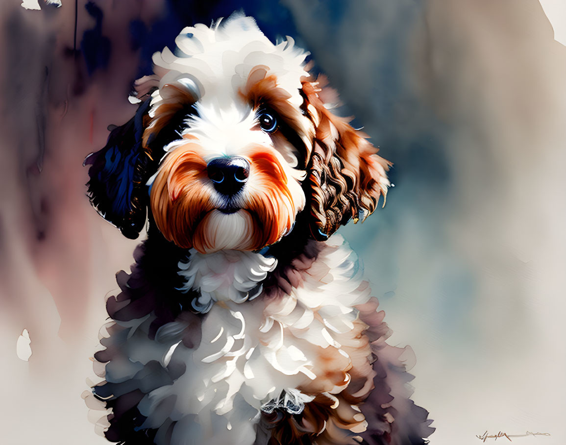 Vibrant digital painting of fluffy dog with expressive eyes