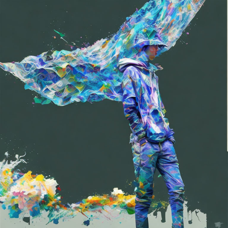 Colorful Suit with Dynamic Paint Splash Cape