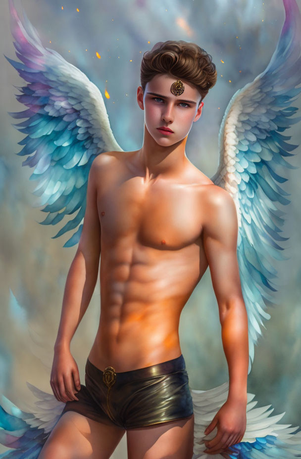 Digital Artwork: Young Shirtless Male with Detailed Wings