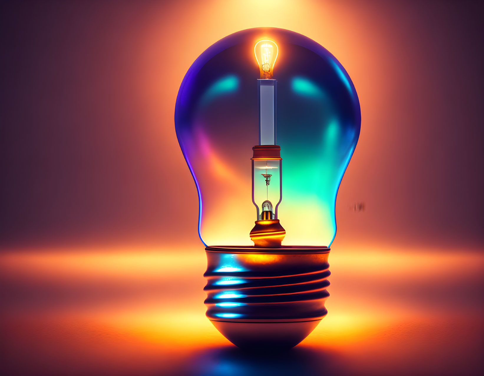 Colorful Lightbulb Casting Gradient Reflection on Background