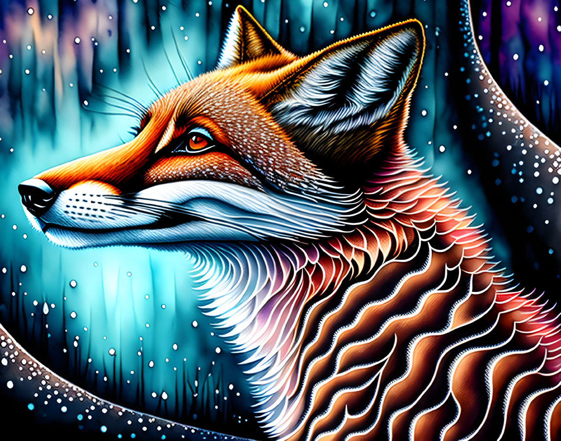 Colorful Fox Illustration with Cosmic Background